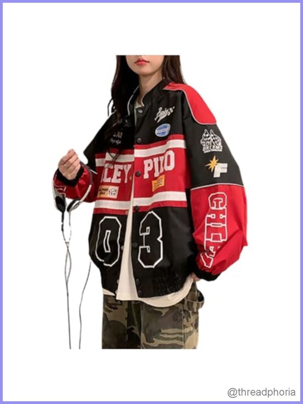 Women's Polyester Varsity Bomber Jacket Patchwork Long Sleeve Letterman Y2K
